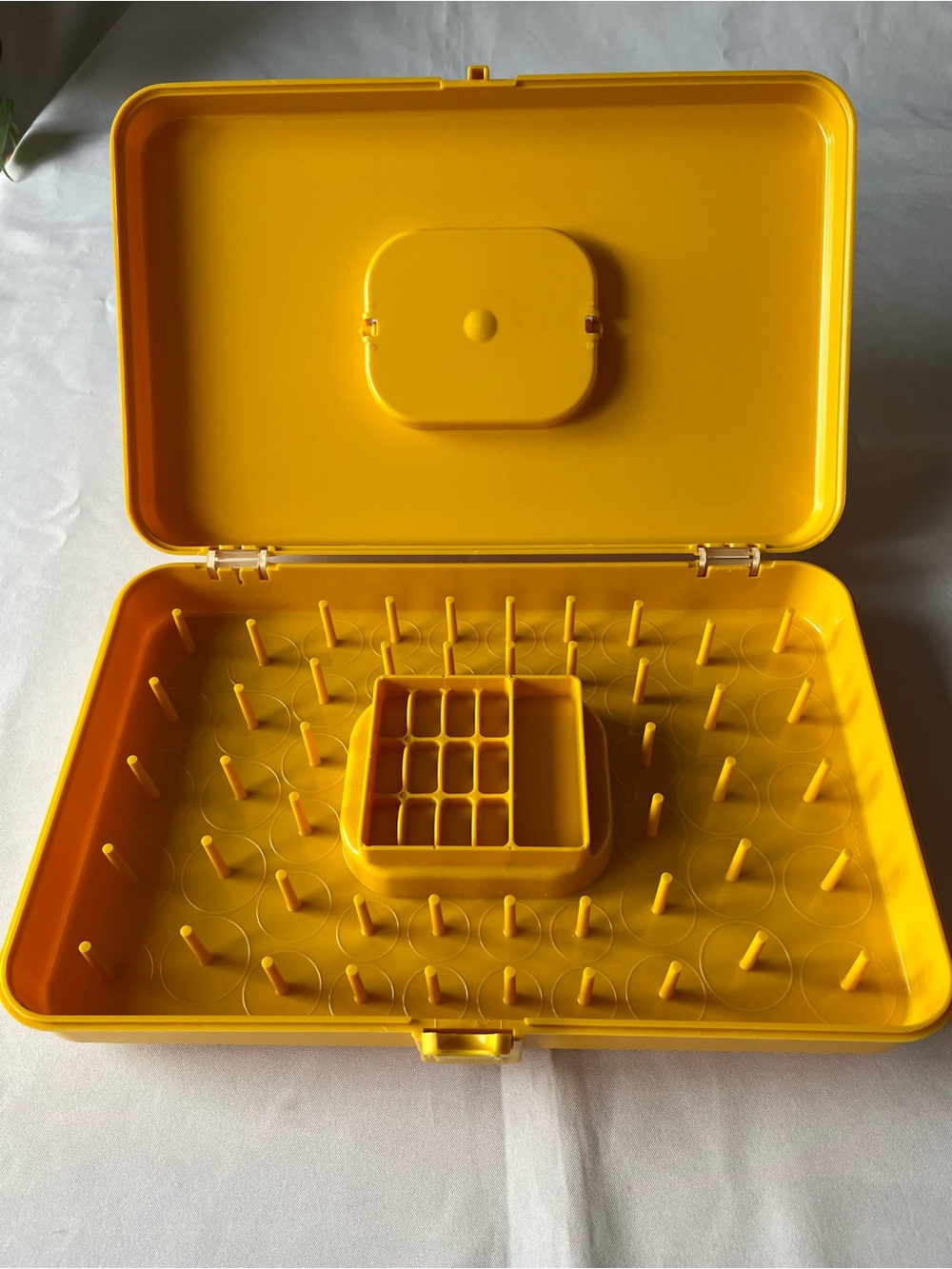 Vintage Wil-Hold Sewing Box Mustard Yellow Plastic Thread Organizer Caddy Wilson